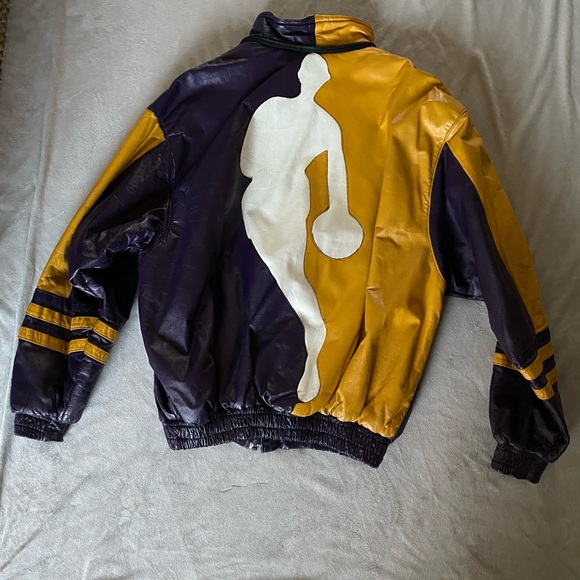 rare Lakers color way Leather NBAman logo coat - Picture 4 of 5